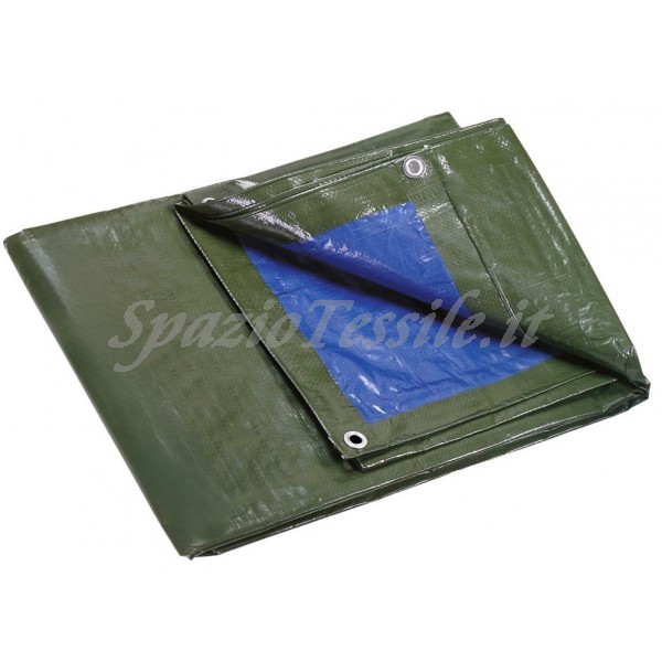 TELONE COPRI TUTTO - TELO IMPERMEABILE PVC OCCHIELLATO DUBLEFACE VERDE BLU