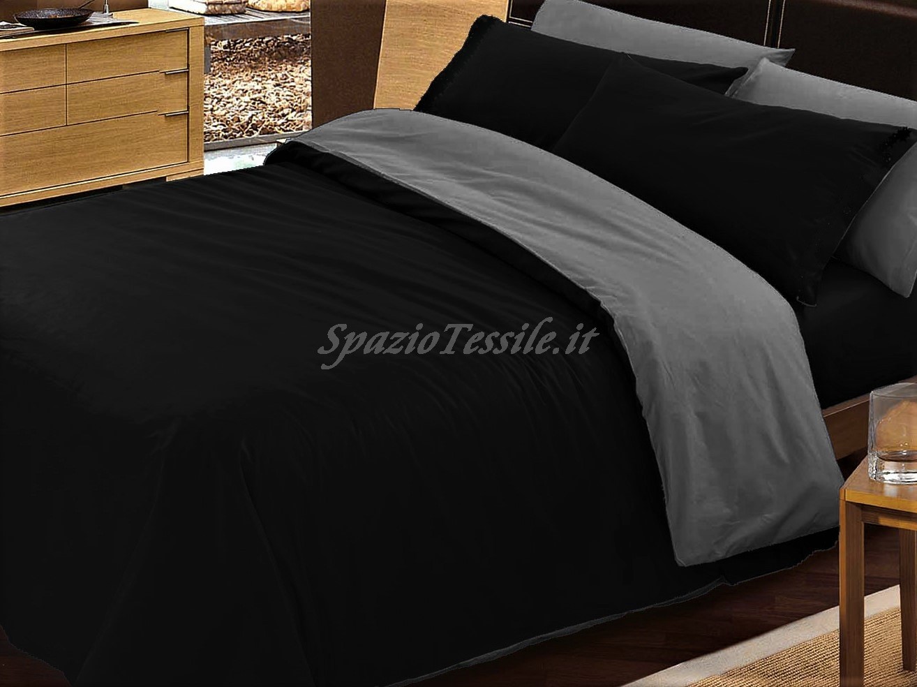 Copri trapunta 100 cotone made in Italy Tinta Unita Nero Grigio