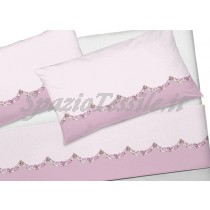 completo lenzuola flanella festone  rosa 24