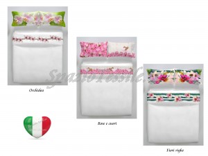 completo lenzuola stampe digitali orchidea rose e cuori fiori e righe