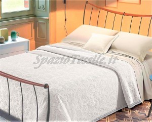 Coperta Copriletto Broccato Piquet Roseto Bianco Pizzo