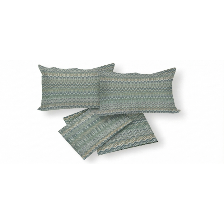 Completo Lenzuola Flanella Bahia Verde Beige Made in Italy 100% Cotone