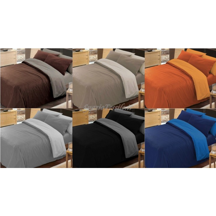 Sacco Parure o Completo Copripiumino o Federe 100% Cotone Bicolore Doubleface