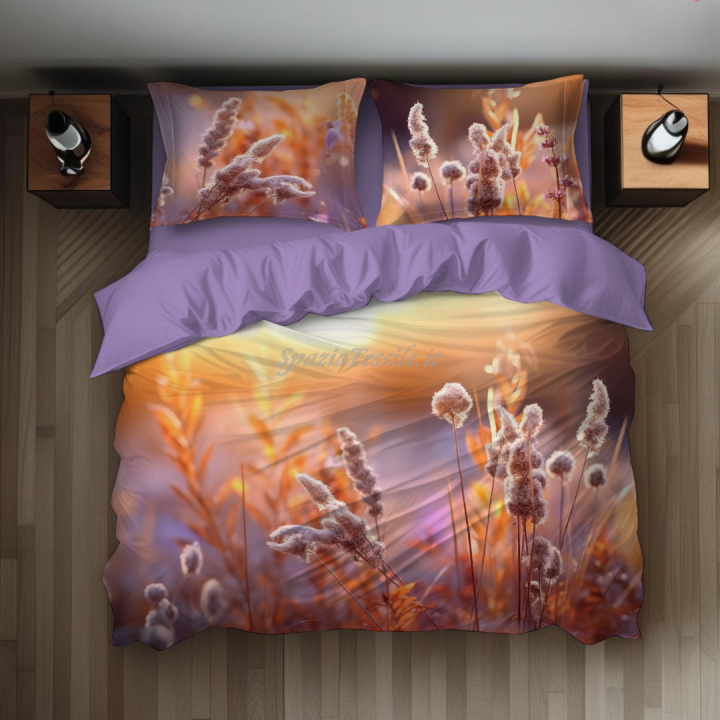 Sacco Parure Copri Piumino Matrimoniale Stampa Digitale Spiga 100% Cotone