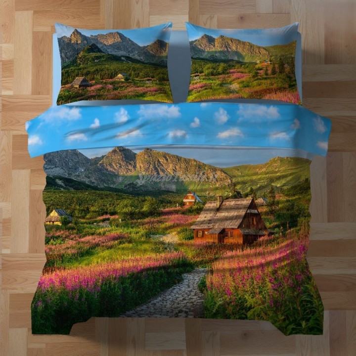 Set Lenzuolo/Copriletto Digitali Natura Montagne  Svizzera Con Federe 100% Cotone